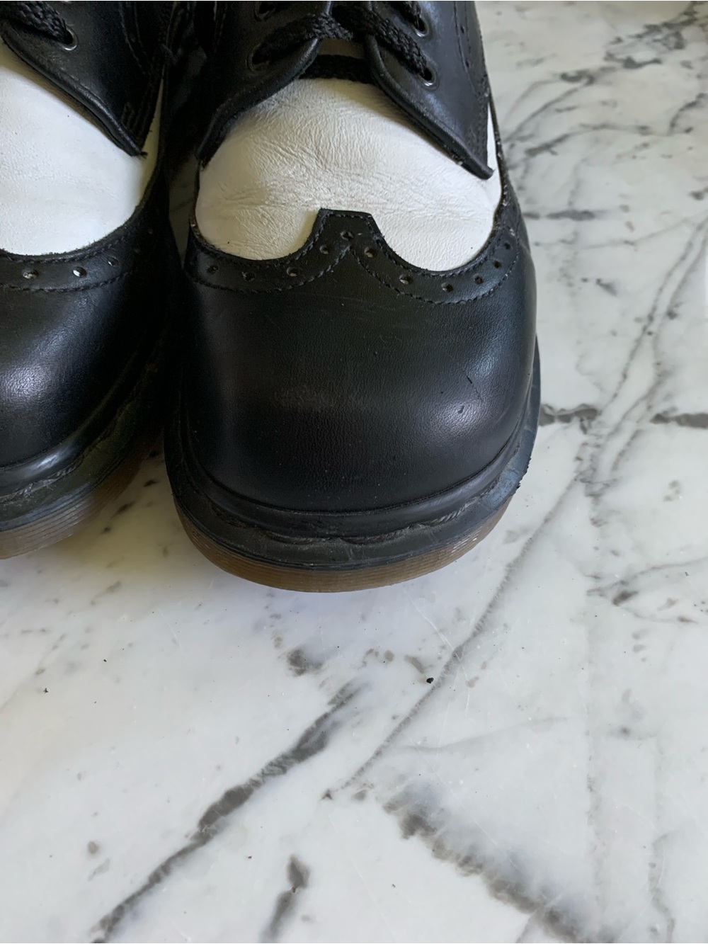 Men’s Dr. Martens Black and White Leather Wingtip Oxfords. - Picture 7 of 16